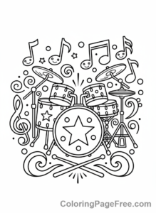 Drums coloring page - Drums Musical Notes
