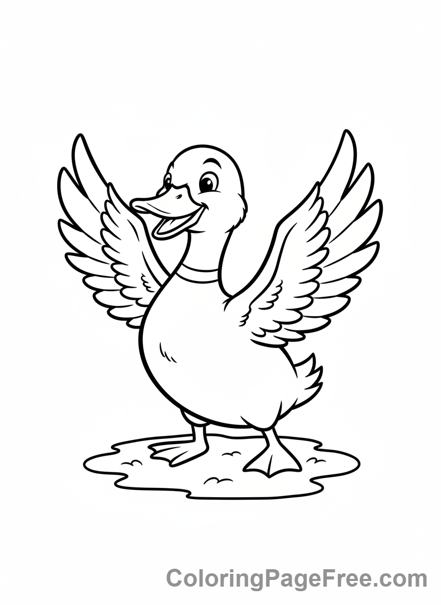 Duck coloring page - Duck flapping wings