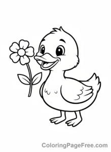 Duck coloring page - Duck holding flower