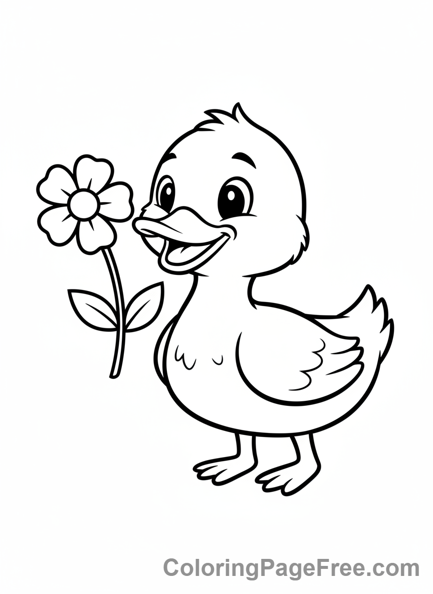 Duck coloring page - Duck holding flower