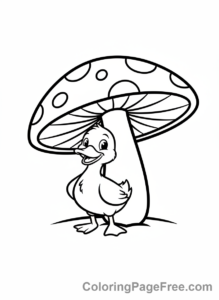 Duck coloring page - Duck under mushroom