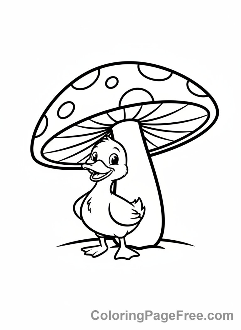 Duck coloring page - Duck under mushroom