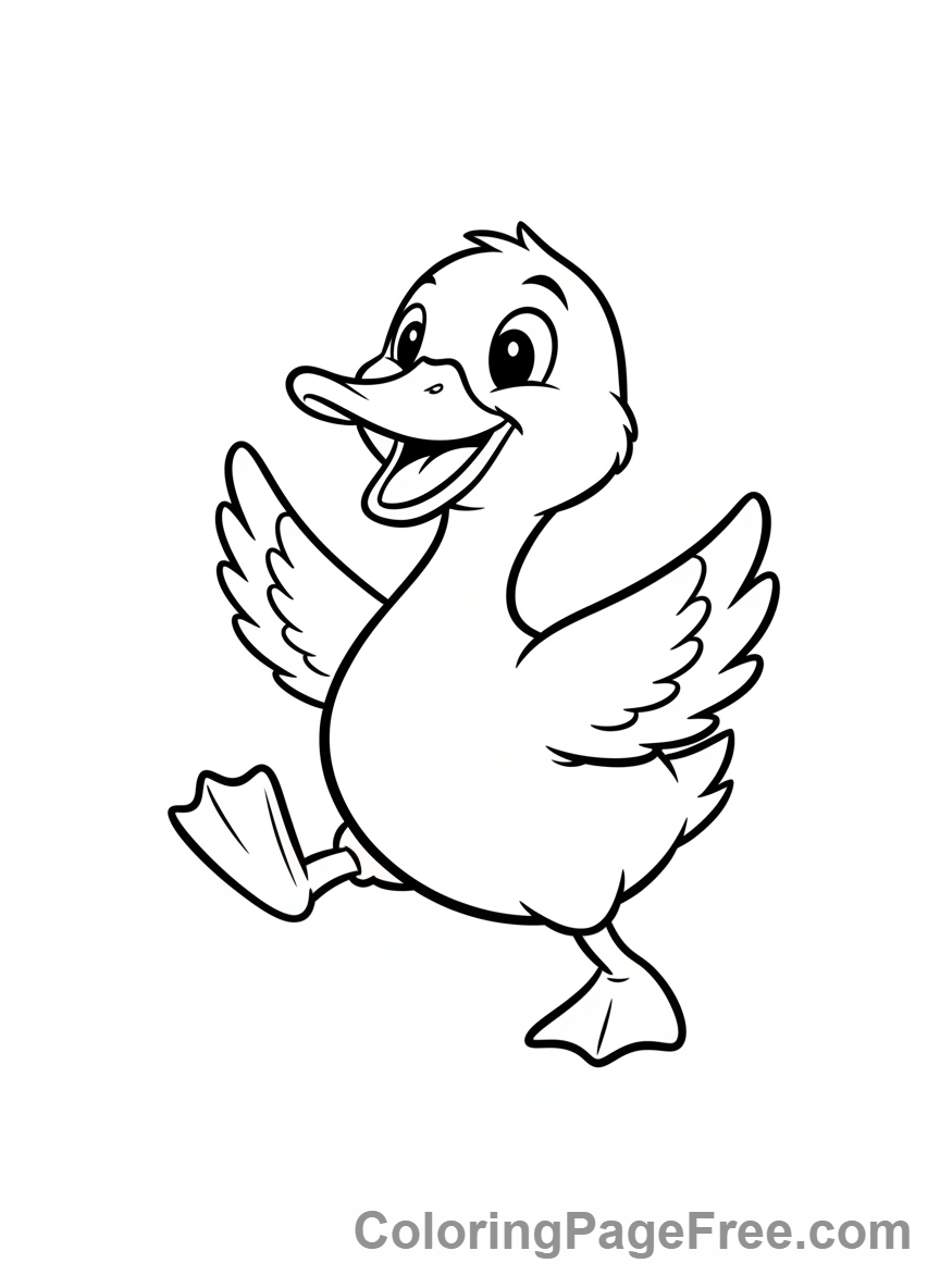 Duck coloring page - Duck waddling cheerfully