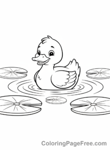 Duck coloring page - Duck with lily pads