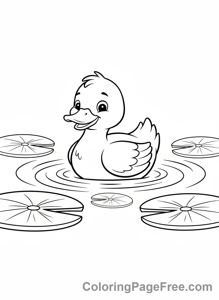 Duck coloring page - Duck with lily pads