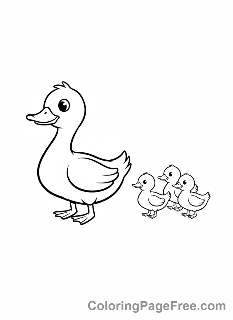 Duck coloring page - Mother duck ducklings