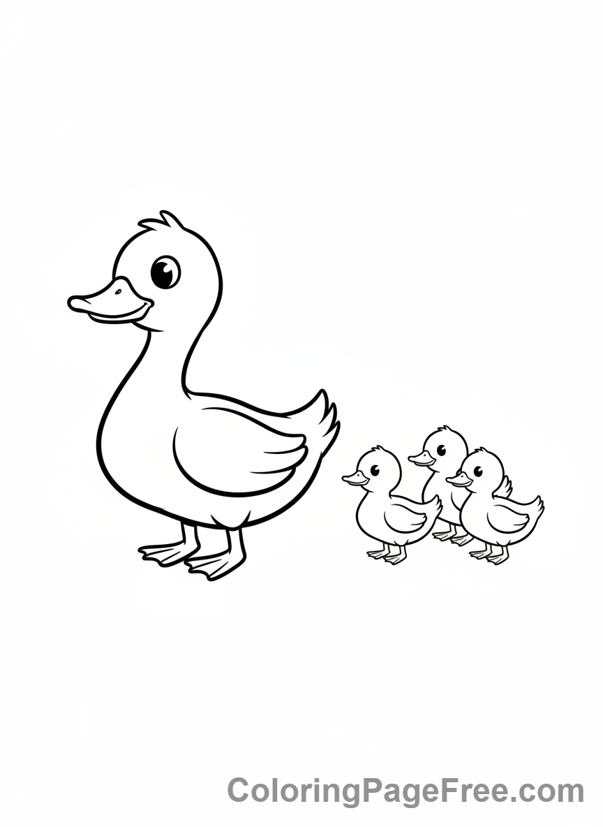 Duck coloring page - Mother duck ducklings