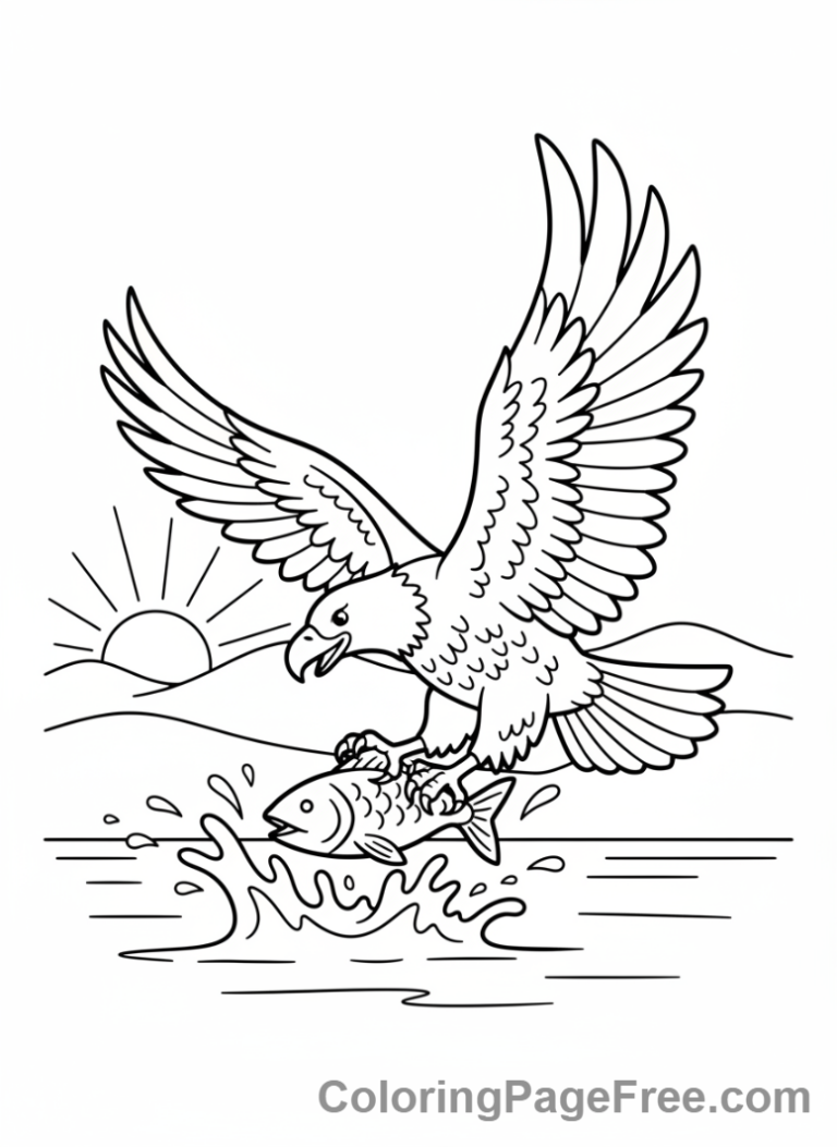Eagle coloring page - Eagle Catching Fish