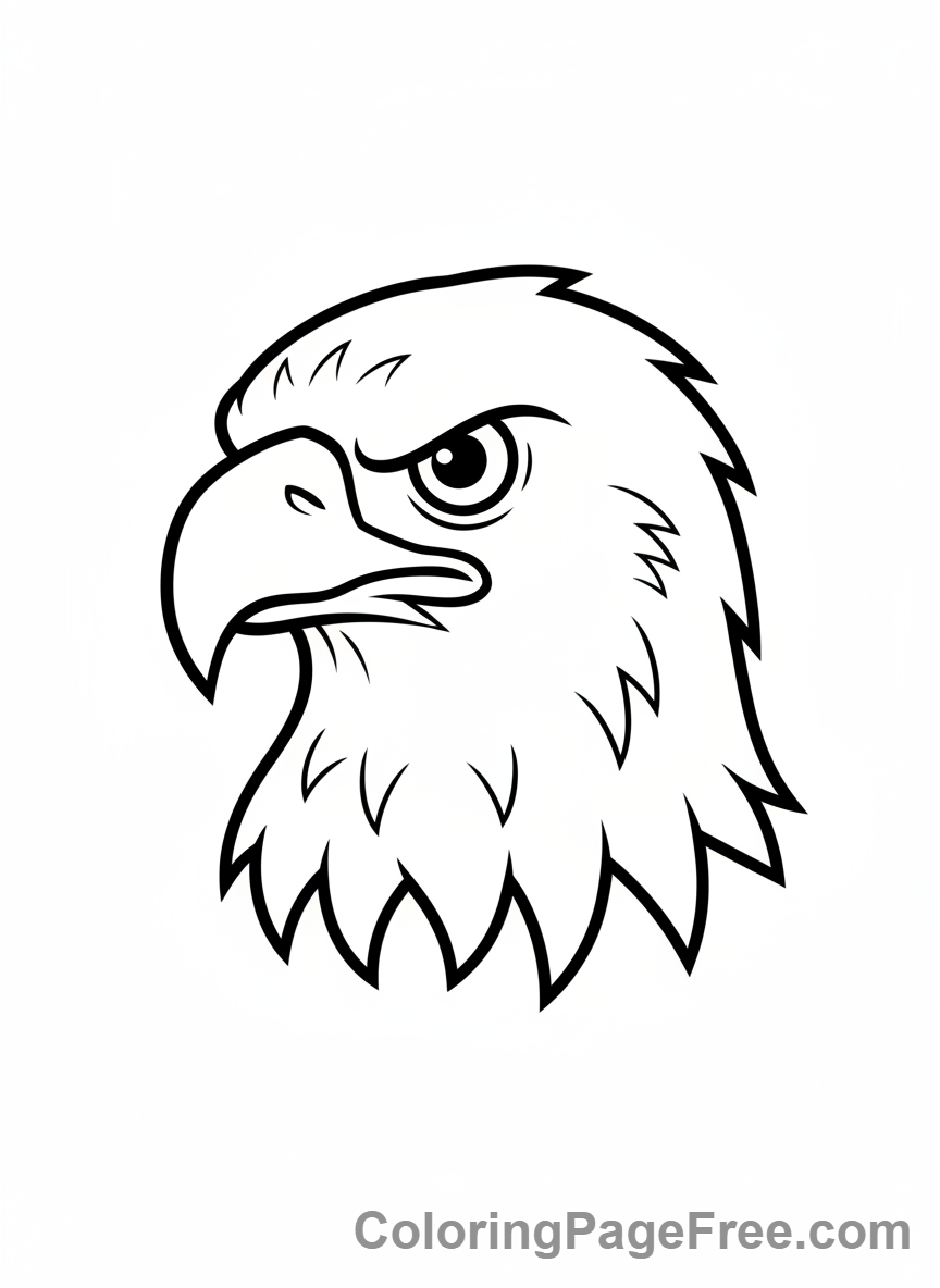 Detailed close-up coloring page of a Bald Eagle head
