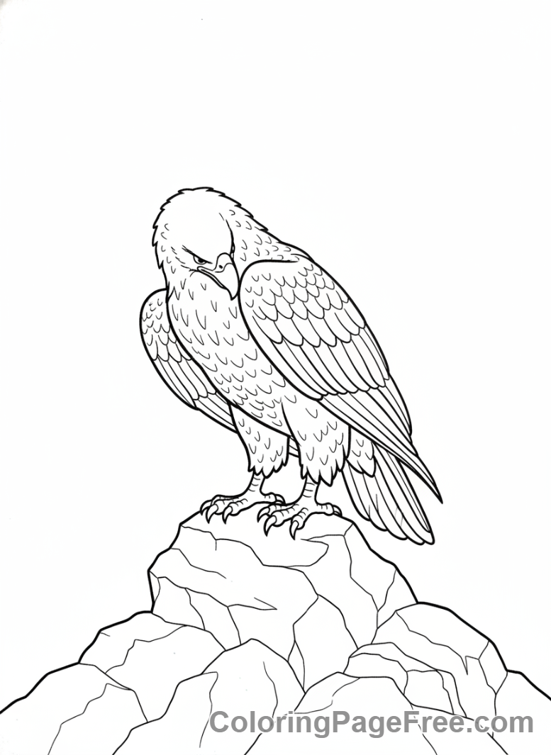 Eagle cleaning and preening its feathers coloring page