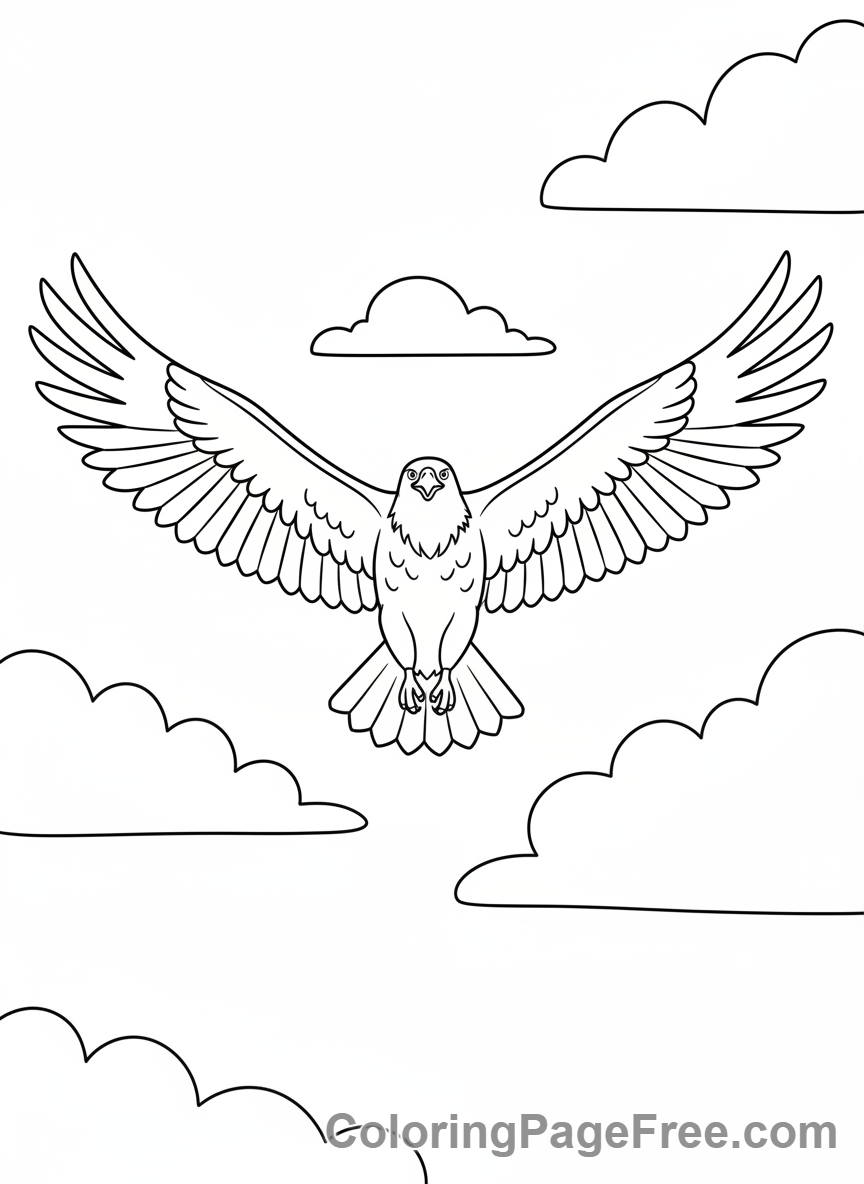 Majestic eagle soaring through the sky coloring page