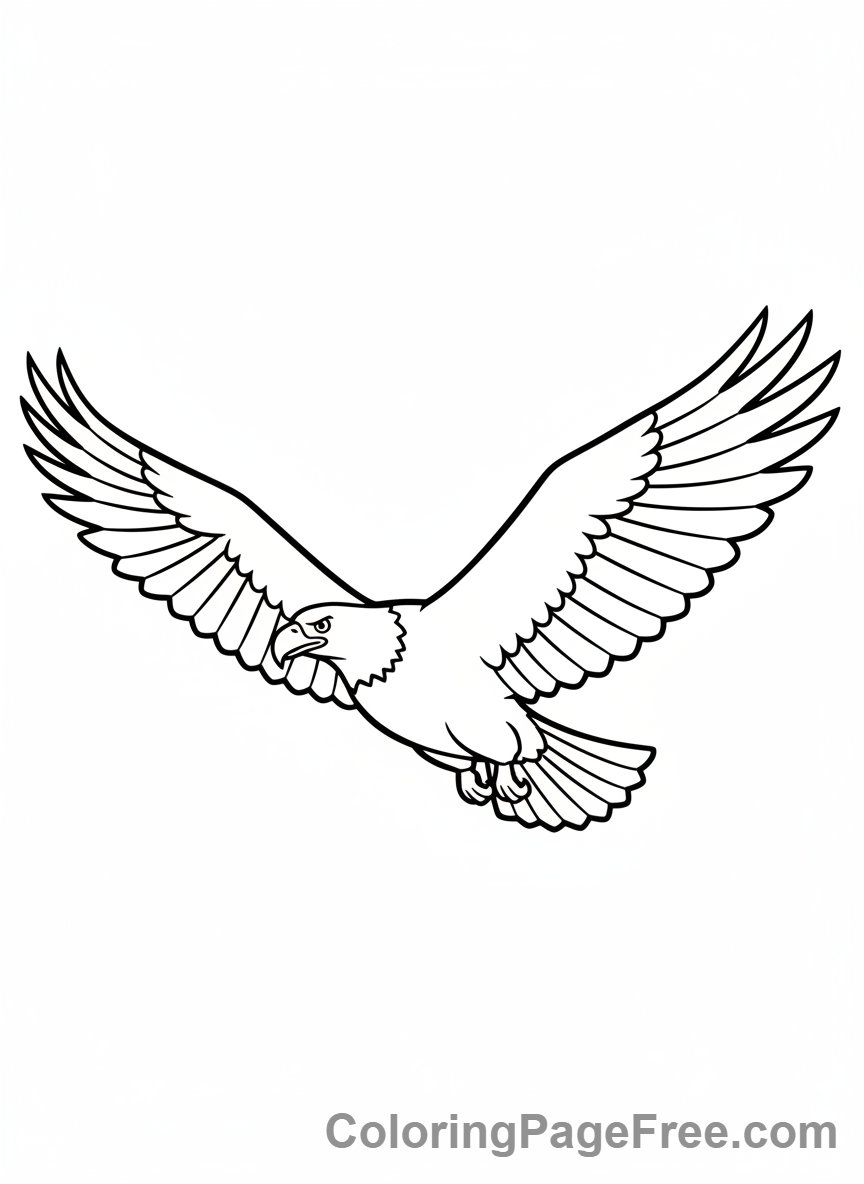 Simple eagle flying outline for kids coloring page