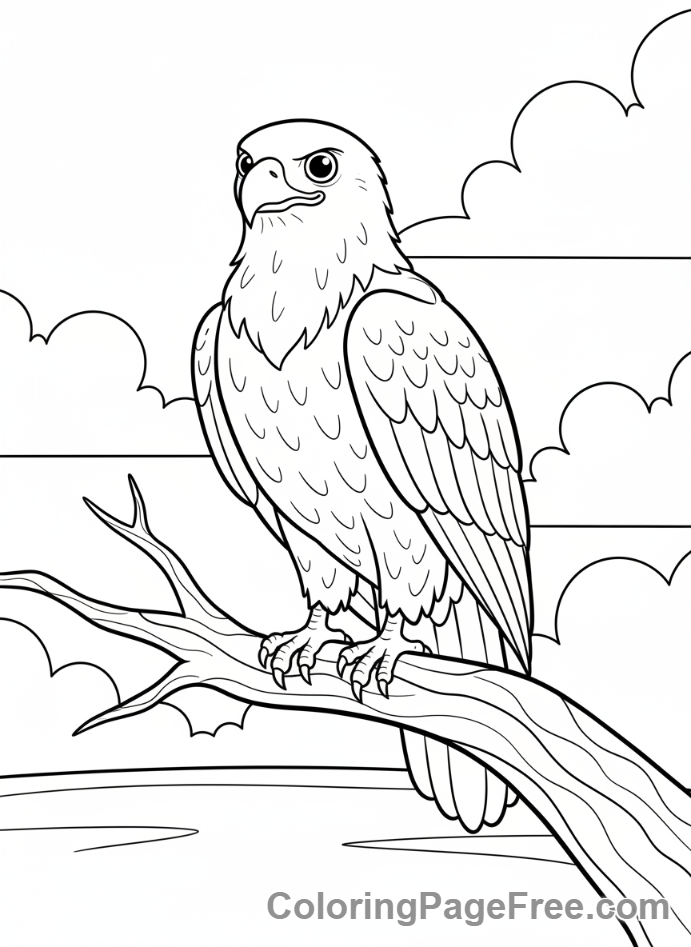A dignified eagle perched on a branch coloring page