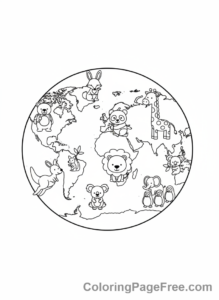 Earth coloring page - Animals on Continents