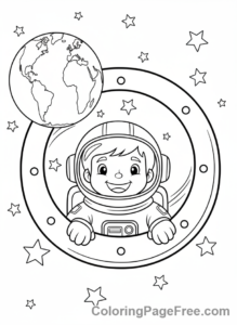 Earth coloring page - Astronaut Views Earth