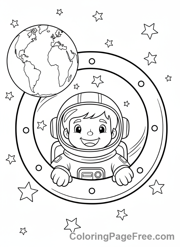 Earth coloring page - Astronaut Views Earth