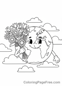 Earth coloring page - Earth Holds Flowers