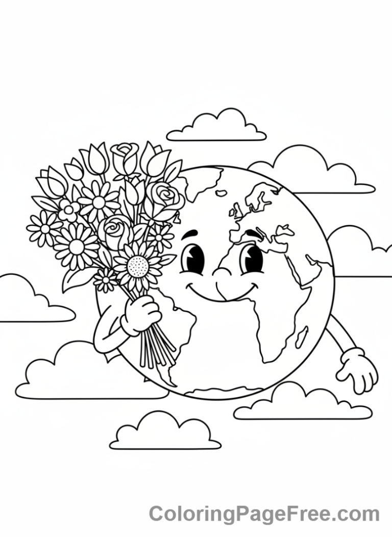 Earth coloring page - Earth Holds Flowers
