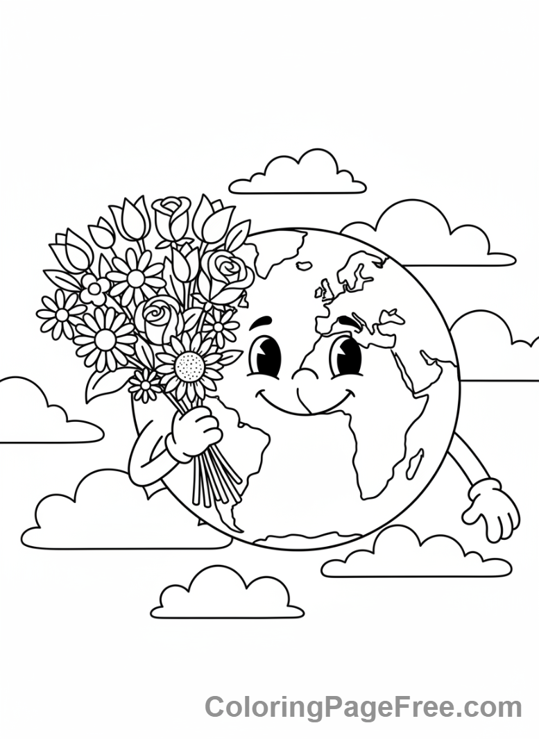 Earth coloring page - Earth Holds Flowers
