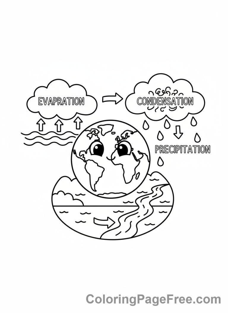 Earth coloring page - Earth Water Cycle