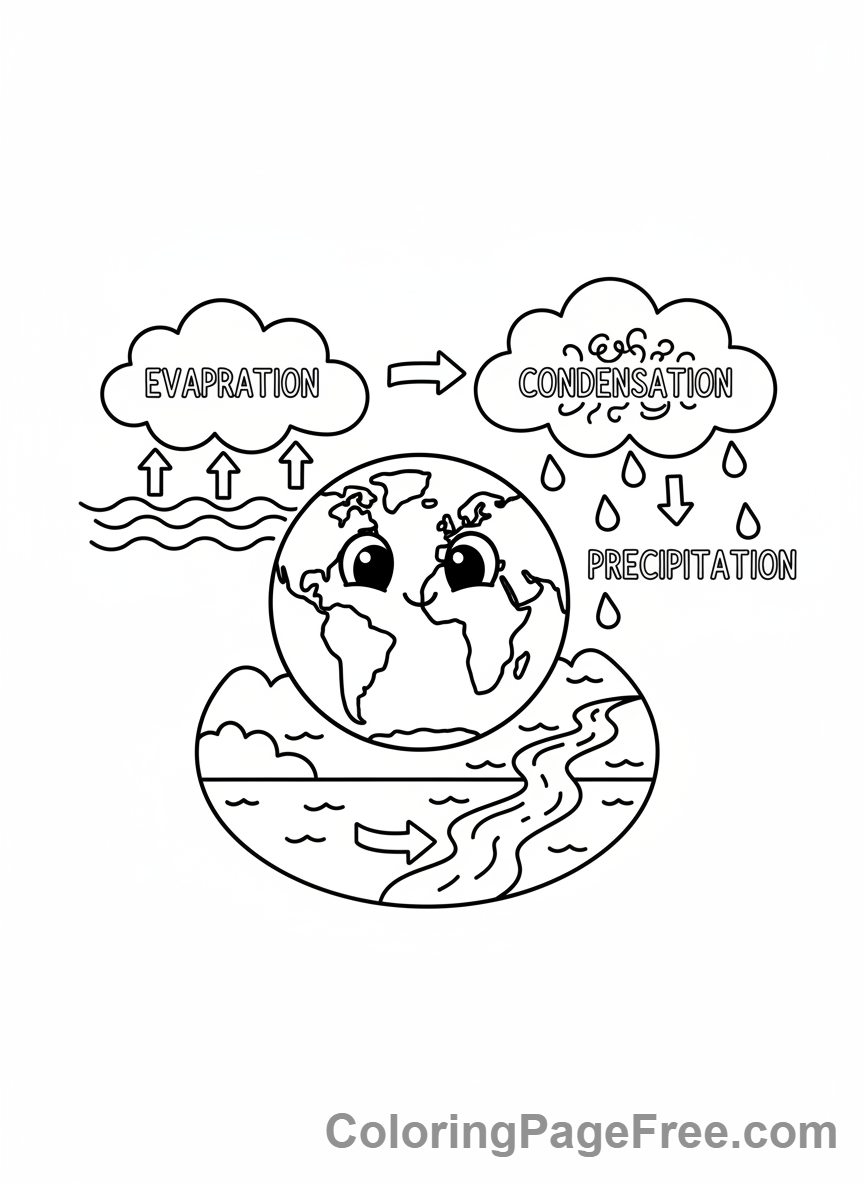 Earth coloring page - Earth Water Cycle