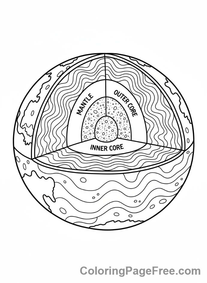 Earth coloring page - Earth's Inside Layers