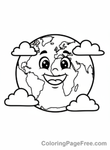 Earth coloring page - Happy Earth Face Close-up
