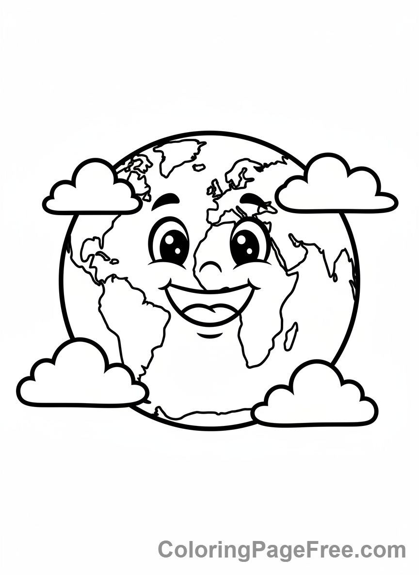 Earth coloring page - Happy Earth Face Close-up