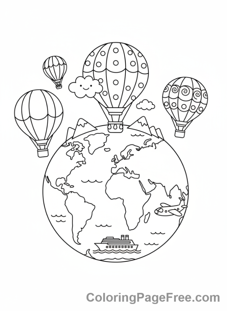 coloring-page-earth-hot-air-balloons-earth