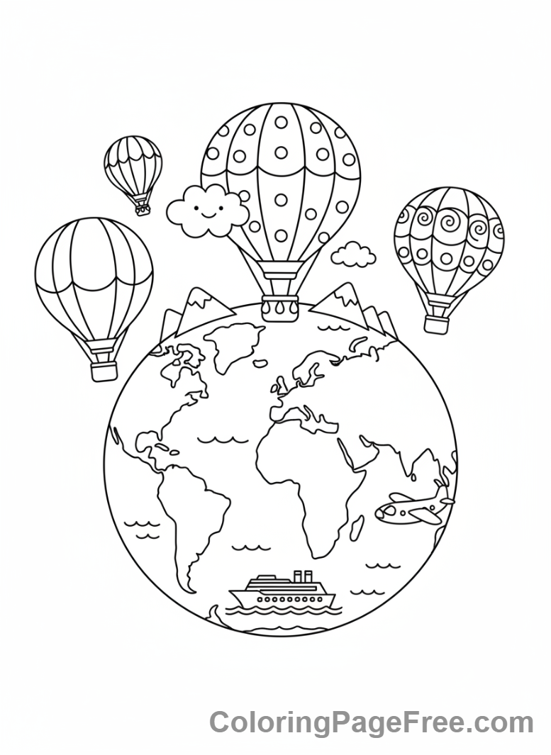 Earth coloring page - Hot Air Balloons Earth