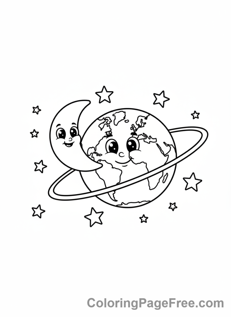 Earth coloring page - Moon and Earth Space