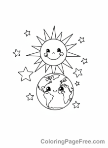 Earth coloring page - Sun Shines on Earth