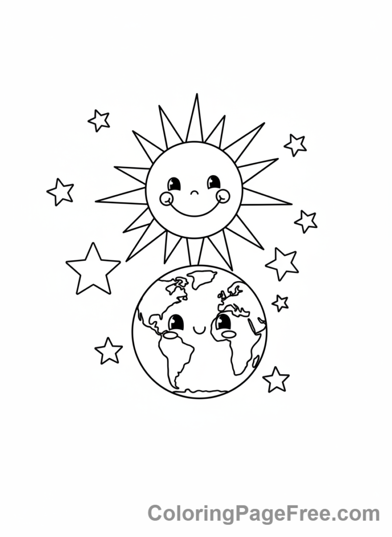 Earth coloring page - Sun Shines on Earth