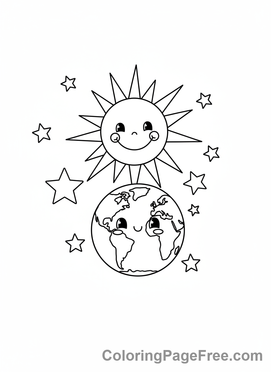 Earth coloring page - Sun Shines on Earth