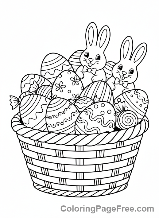 Easter coloring page - Basket filled eggs
