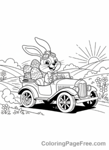 Easter Bunny coloring page - Bunny driving car