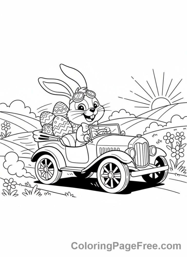 Easter Bunny coloring page - Bunny driving car