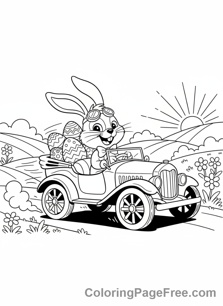 Easter Bunny coloring page - Bunny driving car