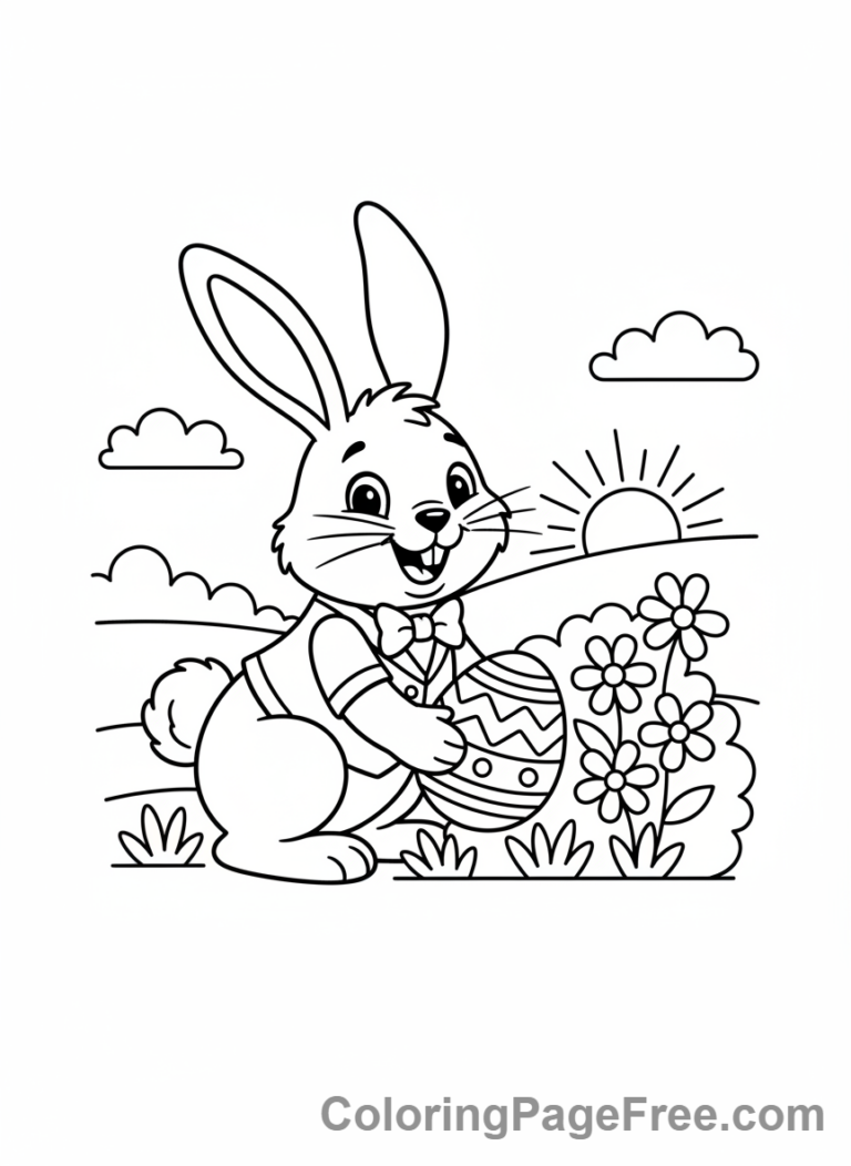 Easter Bunny coloring page - Bunny hiding eggs