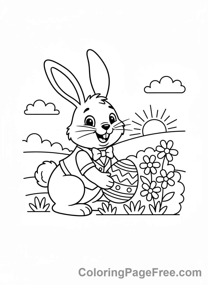Easter Bunny coloring page - Bunny hiding eggs