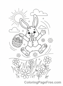 Easter Bunny coloring page - Bunny hopping field