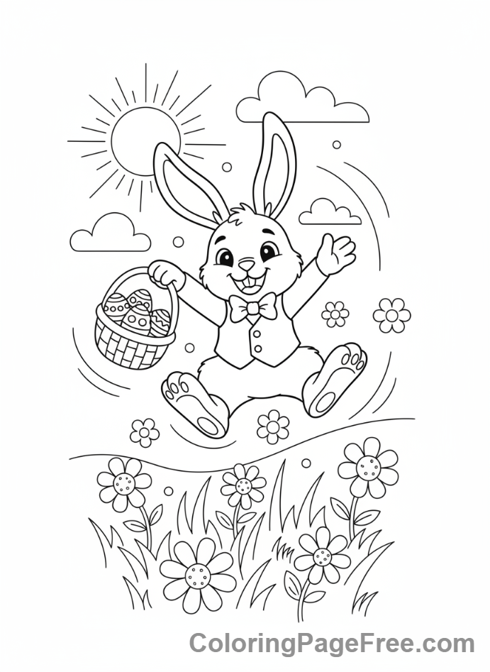 Easter Bunny coloring page - Bunny hopping field