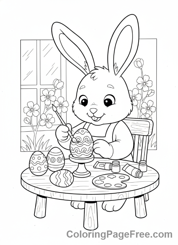 Easter Bunny coloring page - Bunny painting eggs