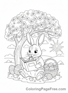 Easter Bunny coloring page - Bunny reading book