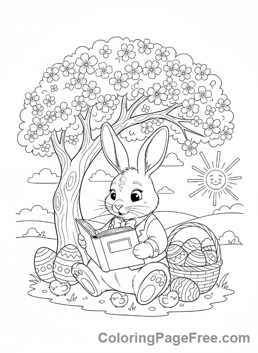 Easter Bunny coloring page - Bunny reading book