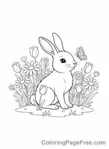 Easter Bunny coloring page - Bunny with flowers