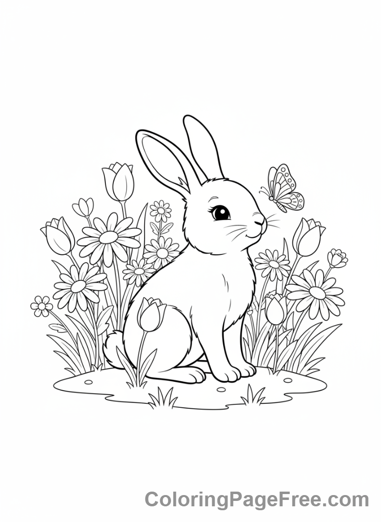 Easter Bunny coloring page - Bunny with flowers