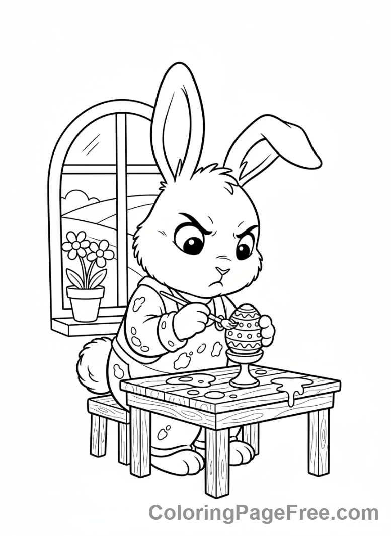 Easter coloring page - Bunny painting egg