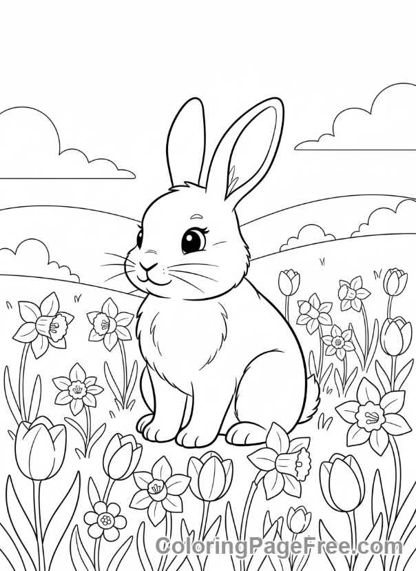 Easter coloring page - Bunny spring flowers