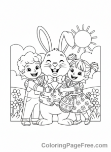 Easter coloring page - Children hugging bunny